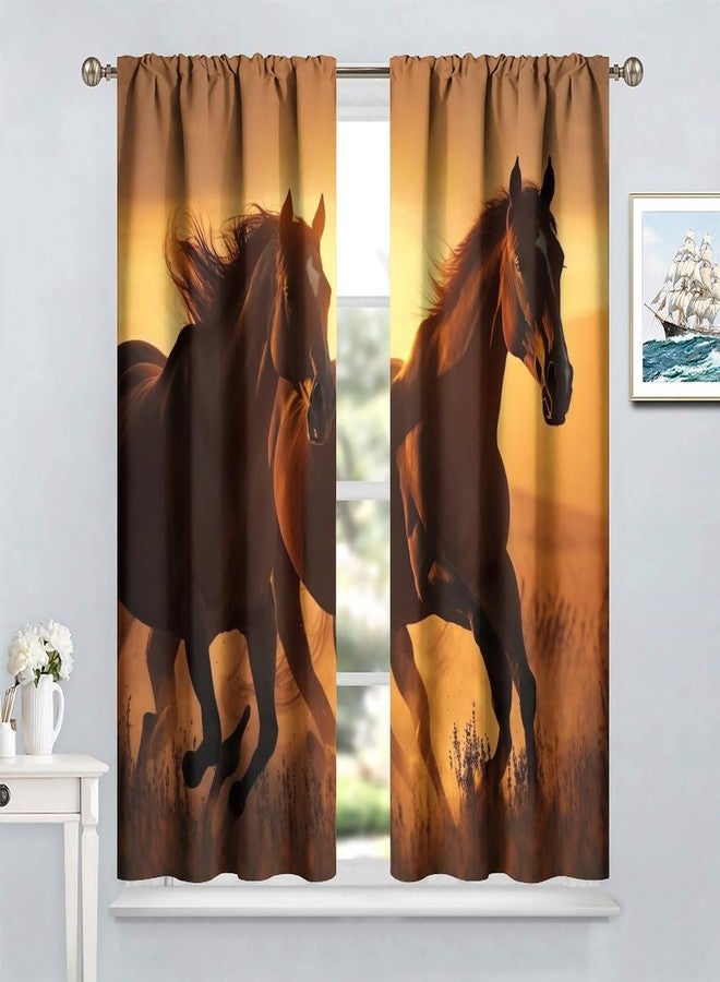 YCness Horse Window Curtains, Western Wild Galloping Horses Curtains for Living Room,Rustic Farm Animal Cowboy Running Horse Drapes 2 Panel Sets,42x45 Inch - Image 5